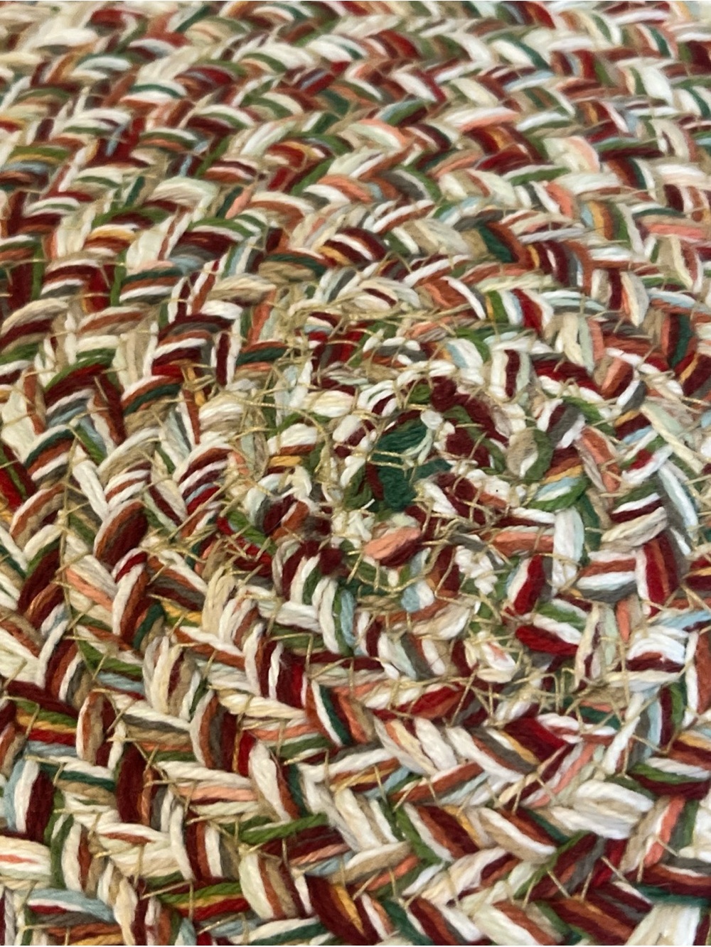 Bee & Willow Jute Placemat Round Braided Table Set - Red, Green, Cream 4 piece - Picture 3 of 4